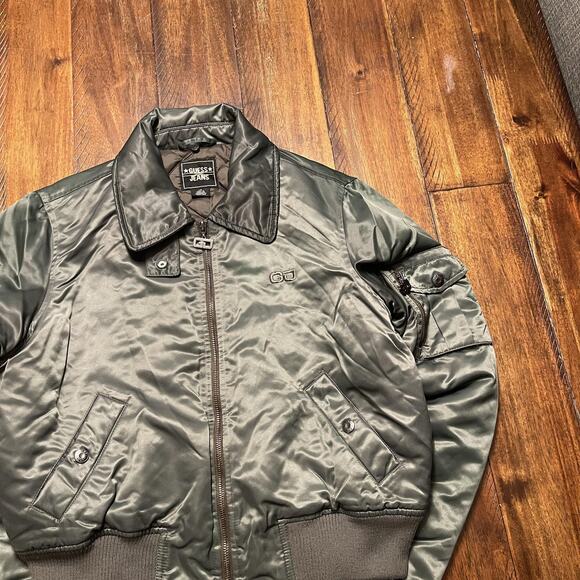 Guess Jeans Jacket Mens Large Bomber Satin Insulated Vintage Zip Up Crop - Picture 4 of 13